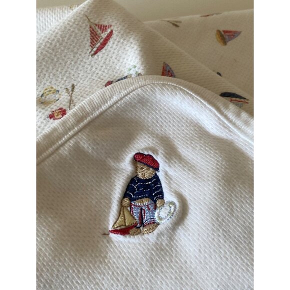 Laura Ashley Baby Boy Blanket Teddy Bear Sailboat Measures 27"x28" - Picture 2 of 13